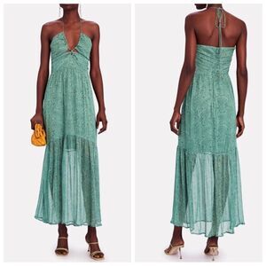 3/$30 Suboo Stella Cut-Out Chiffon Maxi Halter Dress Green Women Size XS Flawed